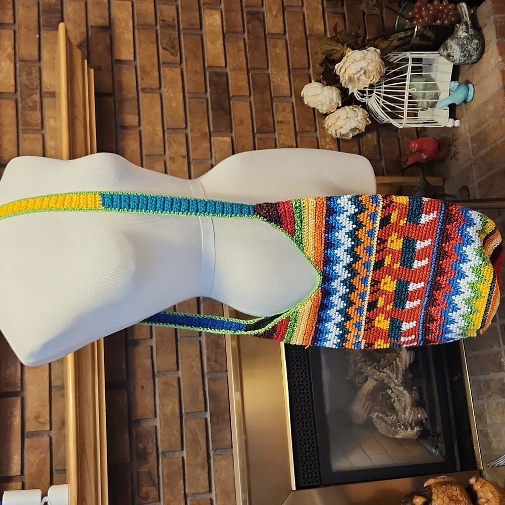 Colorful Crochet Shoulder Bag Barrel Style Purse Crossbody Woven Handmade Zipper